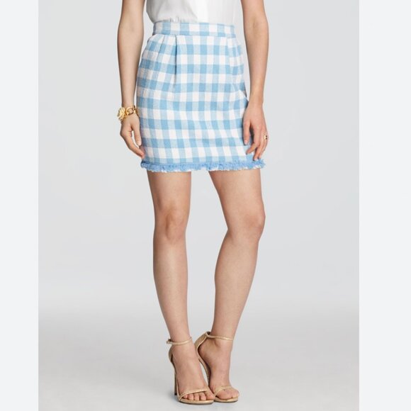 Draper James Blue White Gingham Plaid Cotton Mini Skirt Preppy Old Money Size 10